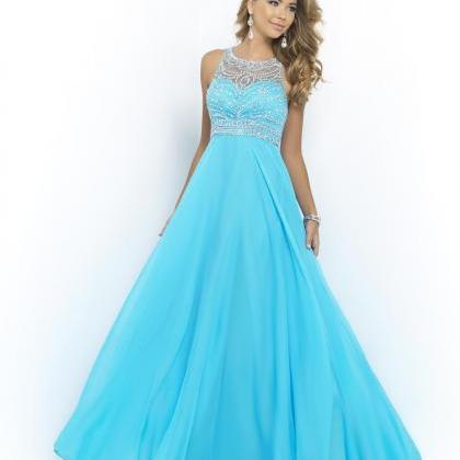 Royal Blue Chiffon A-line Prom Dress 2015 Halter..