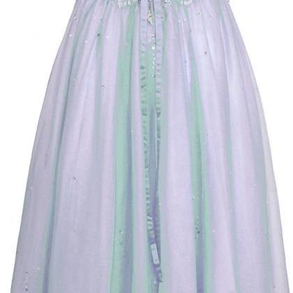 Long Dresses Beaded Mesh Organza Fairy Prom Dress..