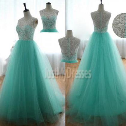 Turquoise Sweetheart Prom Dress Lace Prom Dress..
