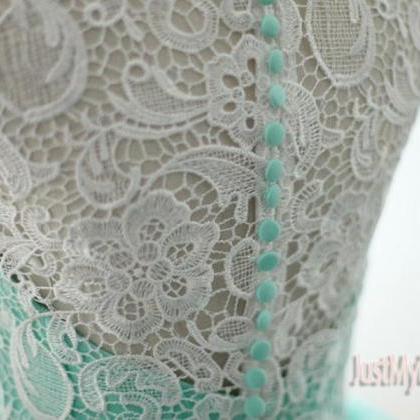 Turquoise Sweetheart Prom Dress Lace Prom Dress..
