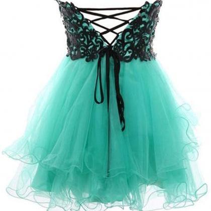 Blue Black A-line Tulle Empire Sweetheart Short..
