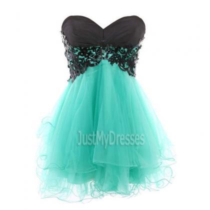 Blue Black A-line Tulle Empire Sweetheart Short..
