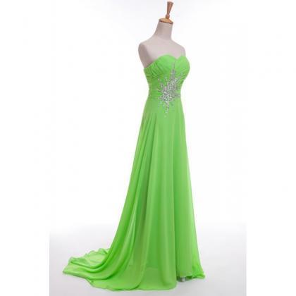 Green Long Dress A Line Sweetheart Sleeveless..