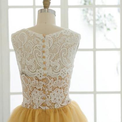 Short Lace Tulle Bridesmaid Dress Ivory Gold Tulle..