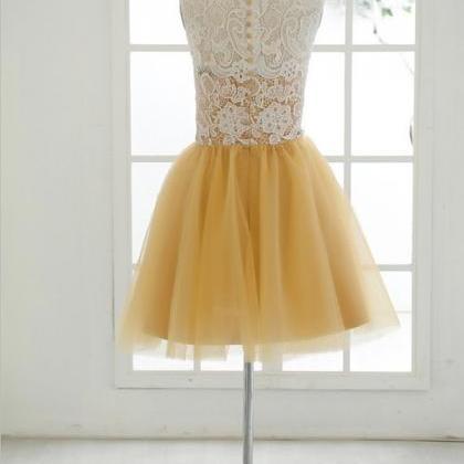 Short Lace Tulle Bridesmaid Dress Ivory Gold Tulle..