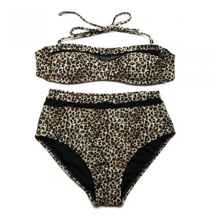 Sexy Padding Leopard Bikini Swimwear With Bandeau..