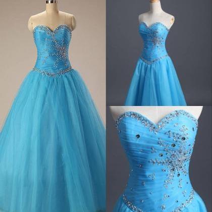 Blue Long Evening Dresses Ball Gown Sequined Off..