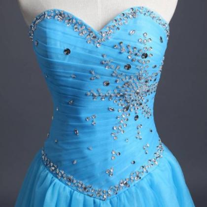 Blue Long Evening Dresses Ball Gown Sequined Off..