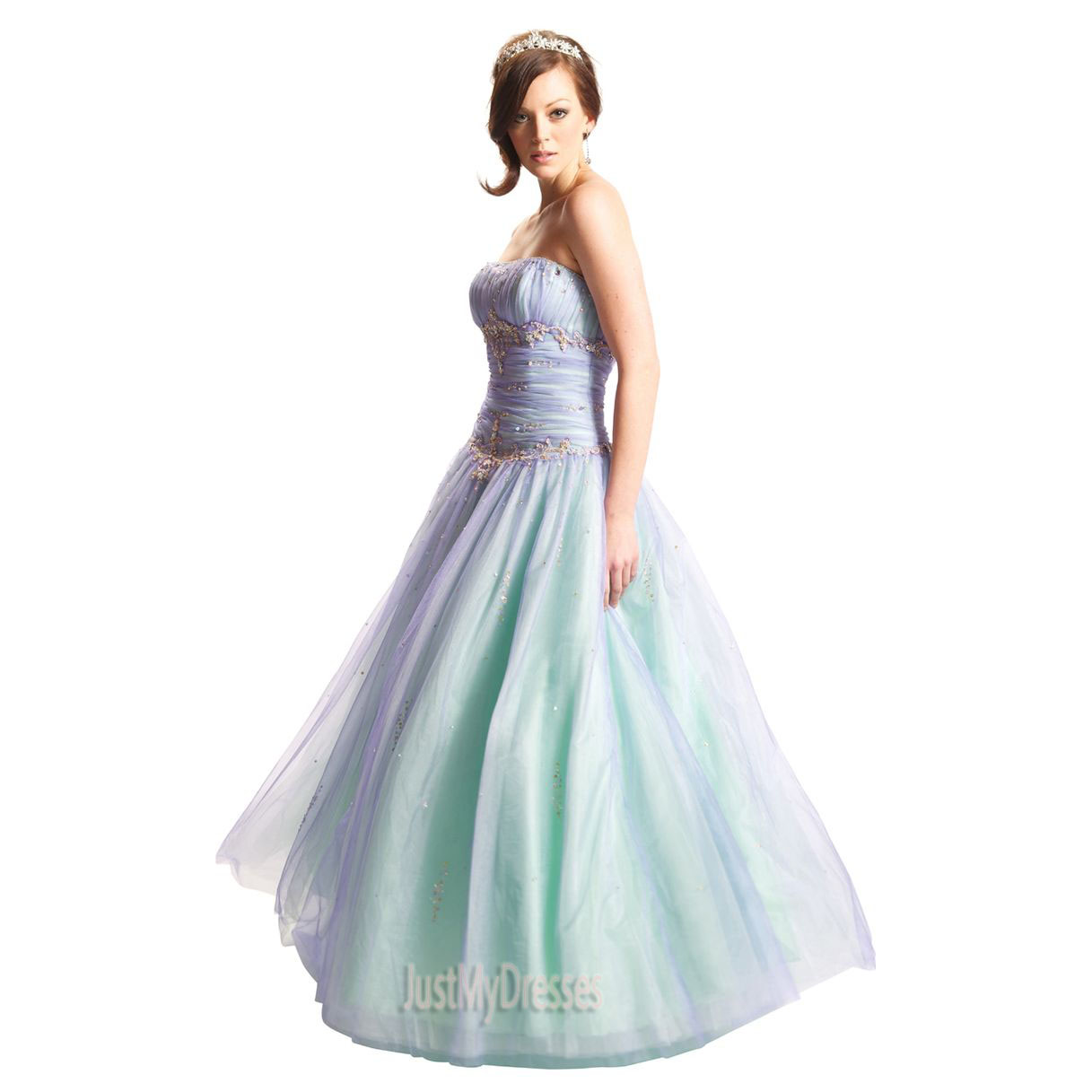 Long Dresses Beaded Mesh Organza Fairy Prom Dress Formal Ball Gown 2015