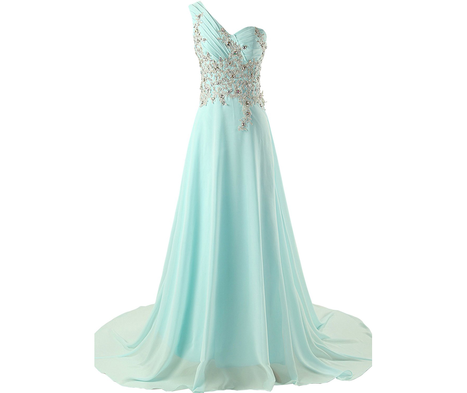 Long One Shoulder Bridesmaid Chiffon Prom Dresses Long Evening Gowns 2015