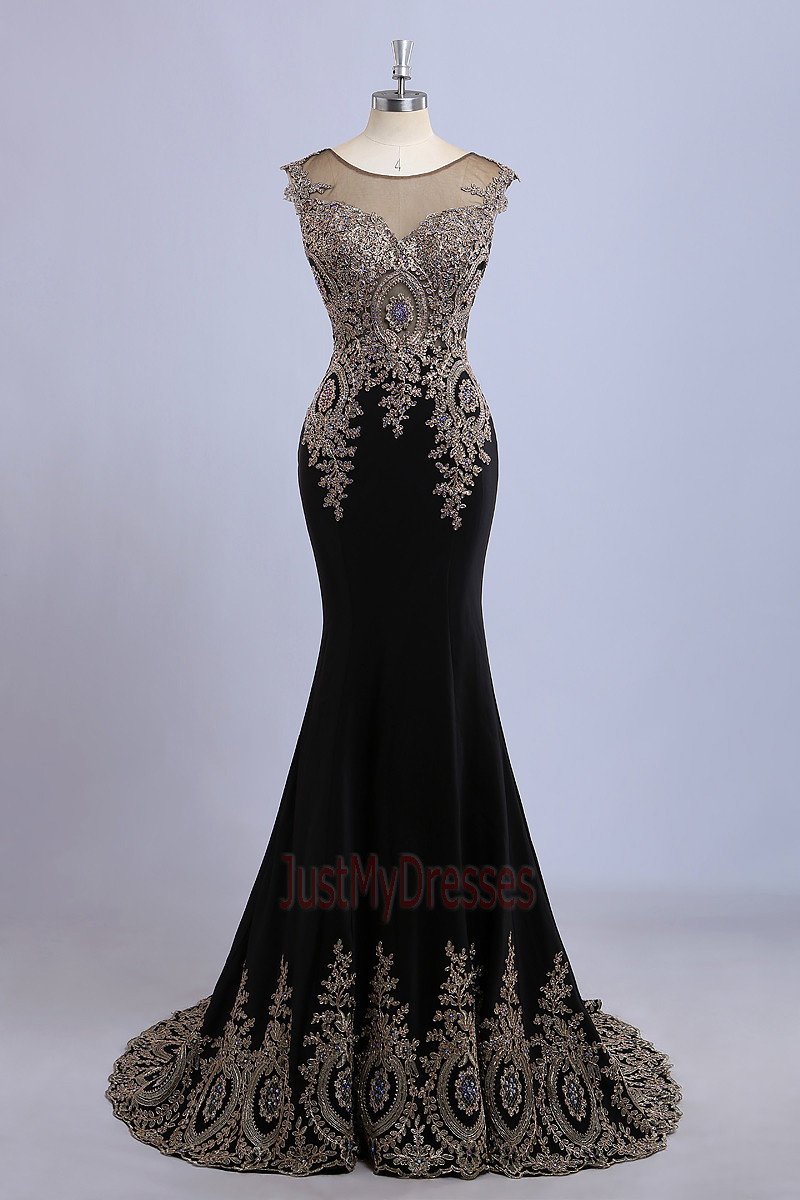 Black Satin Straps Scoop Mermaid Floor Length Prom Dress, Black Satin Formal Dress Evening Dress