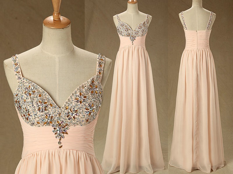 Spaghetti Straps Bridesmaid Dresses, Elegant Newest Long Prom Dresses, Fashion Pink Girl Party Dress