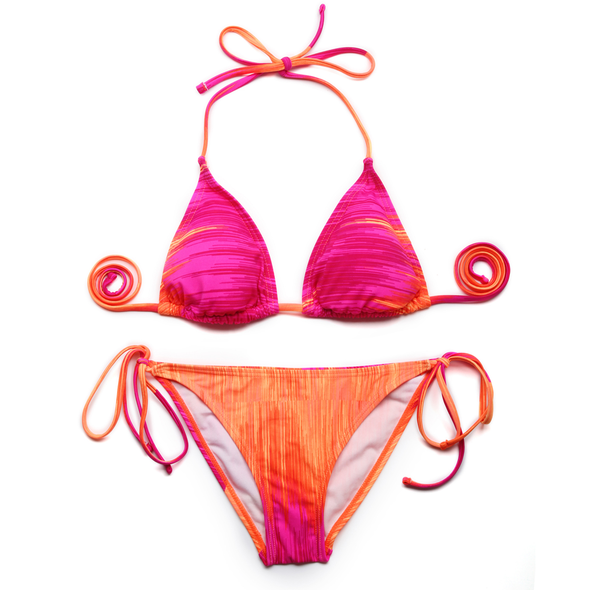 Sexy Strapless Bikini Suit Rose Orange Ombre Triangle Top With Classic Cut Bottom Bikini Swimwear Bathing Suit Size M-x-l