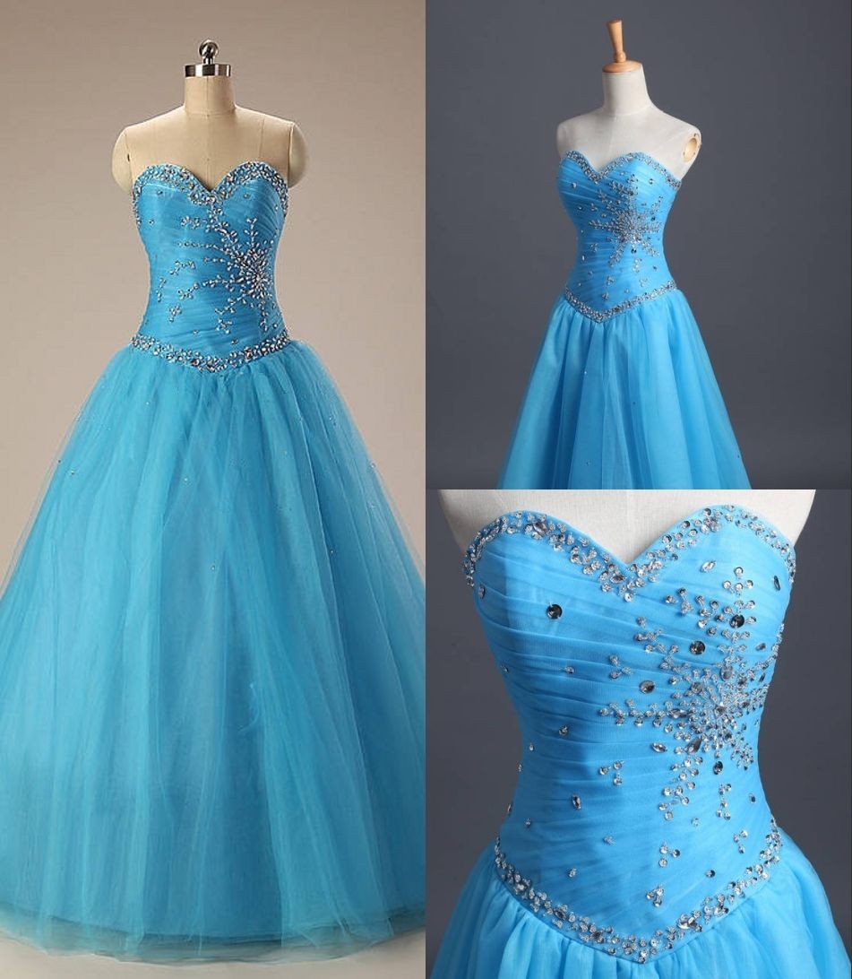 Blue Long Evening Dresses Ball Gown Sequined Off The Shoulder Sleeveless Empire Floor-length Formal For Women Prom Party Dress 2015