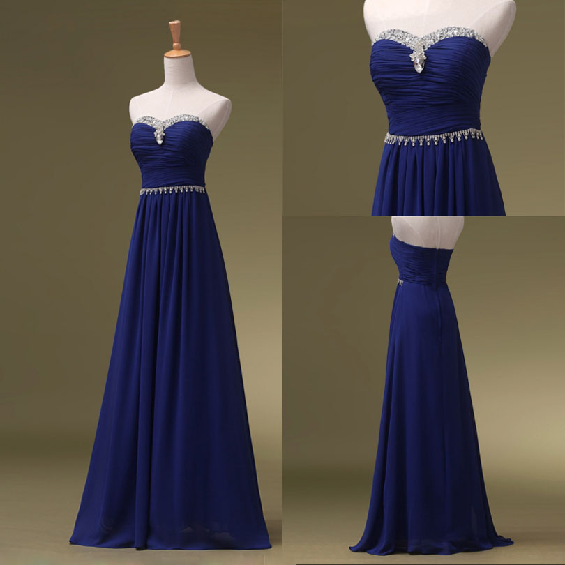 Royal Blue Long Bridesmaid Dresses A-line Strapless Sleeveless Long Prom Dresses Evening Formal Gowns Party Dresses